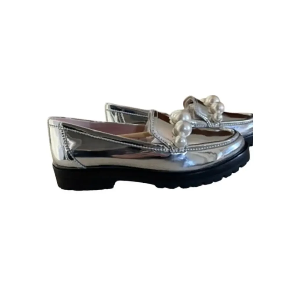 Kate Spade Silver & Pearl Loafers NWOT